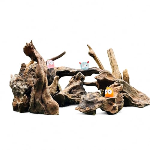 Aquarium Driftwood Unique Wooden Logs with Small -Like Decorative Mini House Figurines Suitable for Fish Bowl Classroom Decoration