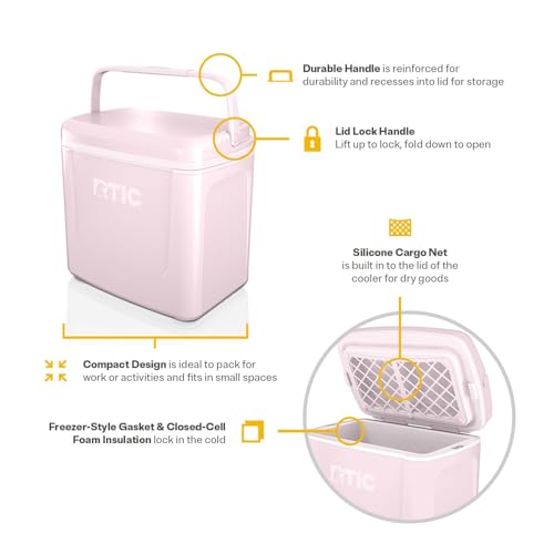 RTIC 8 QT Road Trip Personal Cooler, Small, Compact, Insulated, Portable Ice Chest Box for Food, Drink, Beverage, Beach, Camping, Picnic, Fishing, Boat, 12-Can Capacity - color: Pale Pink