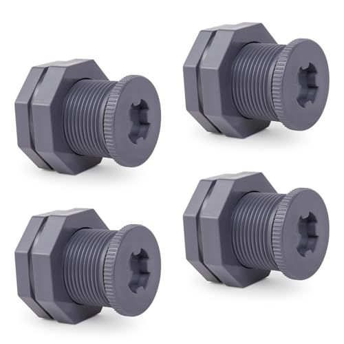 ChillWaves PVC Bulkhead Fitting 1" Double Thread Connector Adapter with Plugs for Water Tank, Aquariums, Rain barrels(4-PACK) - size: 1 Inch, style: Bulkhead Fitting + Plug
