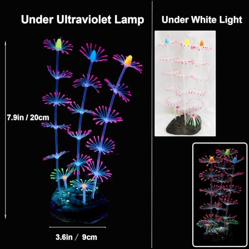 4 Pack Silicone Glowing Fish Tank Decorations Plants,Aquarium Fish Tank Glow Ornaments,Artificial Sea Anemone Coral Decor with Glowing Effect for Glow Fish Aquarium