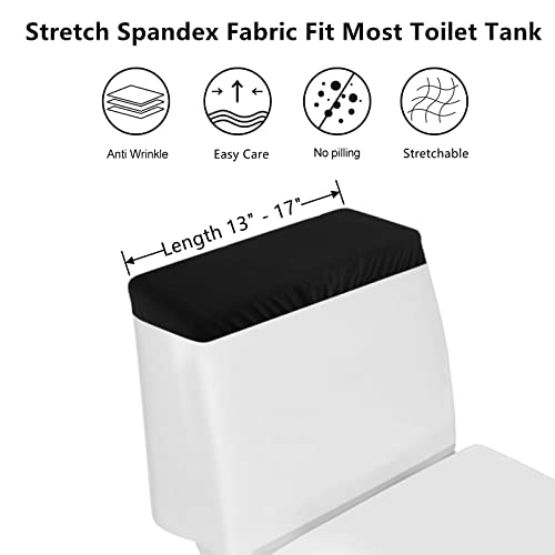 Toilet Tank Lid Cover, Bathroom Stretch Washable Spandex Toilet Tank Protector Cover with Elastic Bottom, Black - color: Black