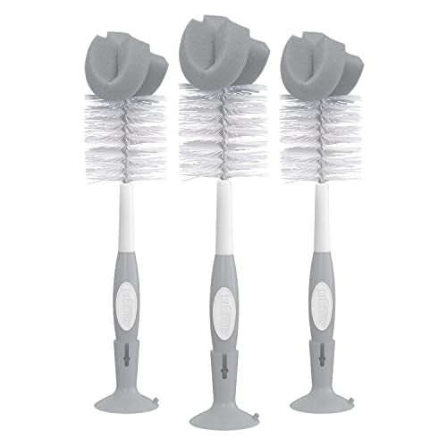 Dr. Brown's Reusable Sponge Baby Bottle Cleaning Brush Set with Suction Cup Stand,Scrubber and Nipple Cleaner,Gray,(Pack of 18) - color: Gray Bottle Brush, size: 18-Pack