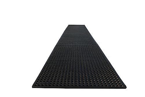 Rhino Mats, K-Series Comfort Tract Anti-Fatigue Drain-Thru Beveled Floor Mat, Drainage Non-Slip Grease-Resistance for Kitchen, Restaurant, Pool, Gym, Bar or Patio (Black, 3' x 20' x 0.5") - size: 3' x 20' x 0.5" Black
