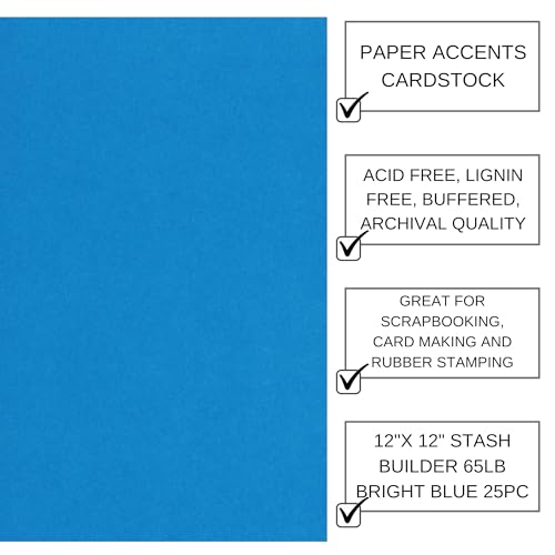 Accent Design Paper Accents Cardstock Stash Builder, Bright Blue, 12"x12", 65lb, 25pc - Vibrant Card Stock for Crafts, Colored Cardstock Paper, and Assorted Paper Colors - color: Bright Blue UPC