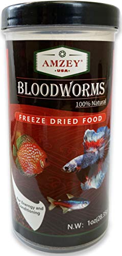 Blood Worms 1 oz -100% Natural Freeze Dried Blood Worms - Aquarium Fish Food - High Protein Food for Betta Fish, Food for Goldfish, Food for Cichlid, Food for Guppy, Food for Discus, Food for Turtle - size: 1 Ounce (Pack of 1)