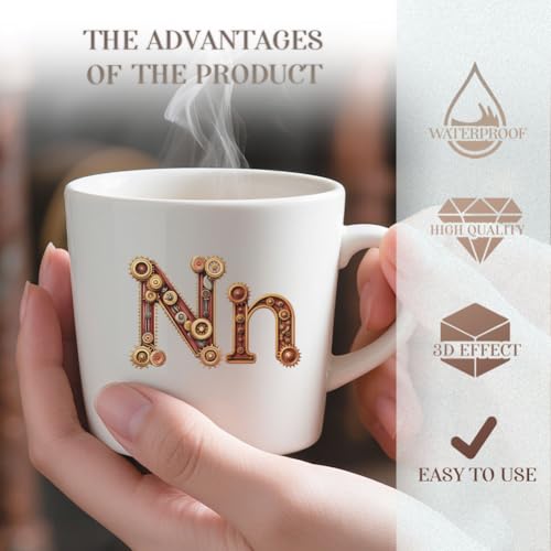 10 Sheets Steampunk Gear Letters UV DTF Cup Wraps, 10 Styles 26 Alphabet Punk-Inspired Mechanical Style Cup Wrap Decals Waterproof Rub on Transfer Stickers for Glass Cups Furniture - style: Letters