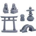 6 PCS Mini Zen Garden Accessories, Miniature Garden Bridge Foo Dogs Torii Gate Sandstone Figurines Meditation Zen Decor Japanese Fish Tank Terrarium Decorations Plant Pots Bonsai Craft Decor (M) - style: Garden