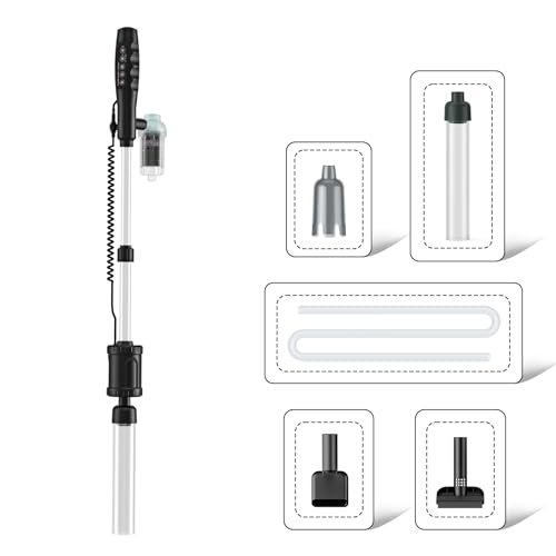 AKKEE Aquarium Vacuum Gravel Cleaner Handle Control, 8 in 1 Multifunctional 36W Electric Fish Tank Cleaner Vacuum for Automatic Water Change, Wash Sand, Water Circulation and Timed Off, Black