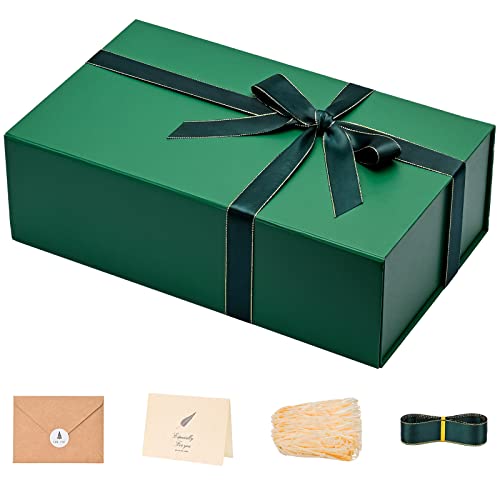 LIFELUM Green Gift Box for Presents 1 Pack 13.85 x 8.35 x 4.45 inch Big Decorative Large Gift Box for Clothes with Magnetic Lids Luxury Accessories Card, Ribbon, Filler,Sticker - color: Dark Green, size: 1 count (Pack of 1)