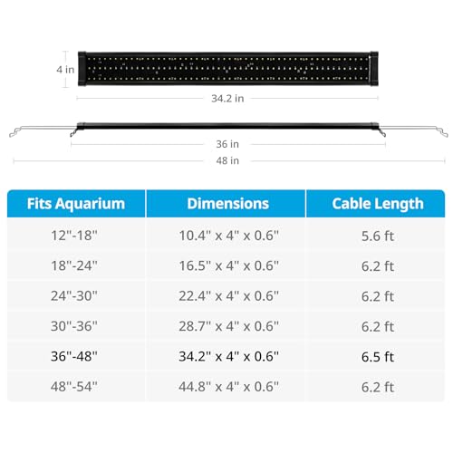 NICREW ClassicLED Plus LED Aquarium Light with Timer, 27 Watts, for 36 to 48 Inch Fish Tank Light, Daylight and Moonlight Cycle - size: 36 - 48 in