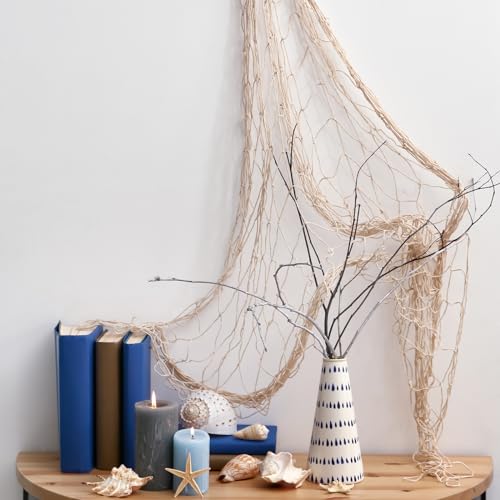 3 Pack Fish Net Decorations for Party, 80x40 Inch Natural Cotton Fishing Net Decor for Under The Sea Hawaiian Beach Party, Thick Nautical Netting for Wall Table Ceiling Decoration - color: Beige-3 Pcs