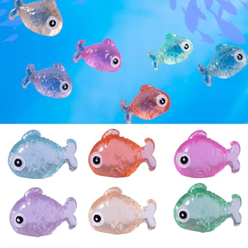 6-Piece Glow-in-The-Dark Resin Fish Ornaments for Moss Terrariums and Miniature Landscapes – Night-Luminous Aquatic Decor with Vibrant Colors, 2.3 x 1.5 cm Each