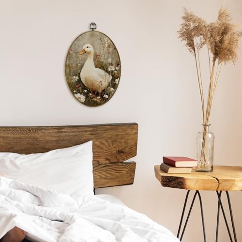 XFCICRLJ Vintage Farmhouse Duck Wall Art Decor, Rustic Country Duck Oval Canvas Prints Framed, Cottagecore Wildflower Farm Animal Wall Art Decorations for Home Bedroom Living Room Decor, 11x8.5 Inch - color: Duck02