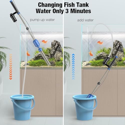 bedee Aquarium Vacuum Gravel Cleaner, 24W Electric Fish Tank Cleaner Vacuum, 6 in 1 Multifunctional Aquarium Cleaner for Automatic Water Change, Wash Sand, Water Circulation and Timed Off, Blue