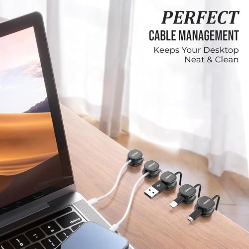 Never-Lose 1s Lock Spring Cable Solution – Rotatable Cable Clips, Strong Adhesive Cord Organizer & Wire Holder for Desk, Car & Nightstand, Secure Cable Management, 8 Pack (Black) - size: Pack of 8