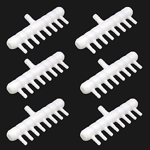 Rake-shaped hose joint air discharge diverter, Plastic Barb Hose Fitting Connector, 8-Way Outlet Air Line Pump Tubing Splitter Water Flow Divider, for Aquarium Garden Agricultural Irrigation（6Pcs）