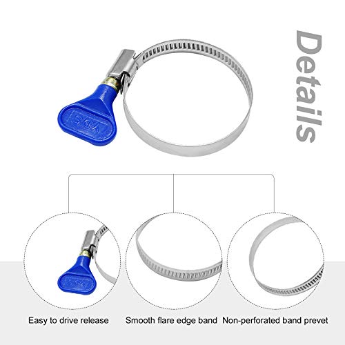 2 1/2" Blue Hose Clamps Butterfly 50-70mm (2-2.75") Thumb Screw Key Adjustable 304 Stainless Steel Pipe Clamp, 9mm Width 0.6mm Thickness Shank Card, for Pipeline Automotive Dryer Vent Clamp - color: Blue (50-70mm)