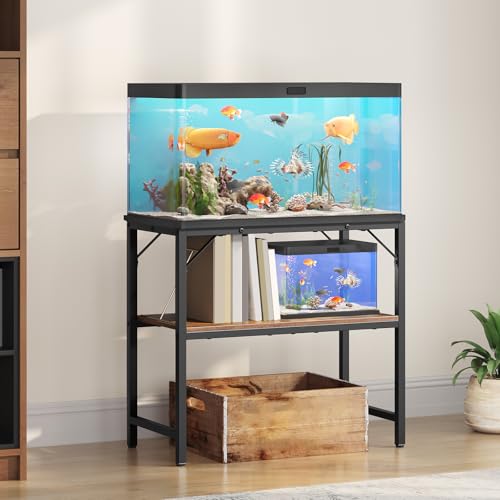 MAHANCRIS 30 Gallon Fish Tank Stand, Aquarium Stand with 2-Tier Storage Shelves, Heavy Duty Breeder Turtle Terrarium Stand Rack for Home Office, 30.0" L x 11.8" W x 24.4" H, Rustic Brown FTHR3001 - color: Rustic Brown, size: 30 Gallon