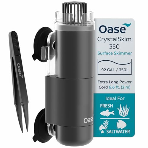 OASE CrystalSkim 350 Surface Skimmer for Freshwater and Marine Aquariums – Compact Internal Filter for Film Oil and Debris Removal, Quiet, Adjustable Flow, Shrimp-Safe, for Tanks up to 92 Gal / 350 L - size: Crystalskim 350