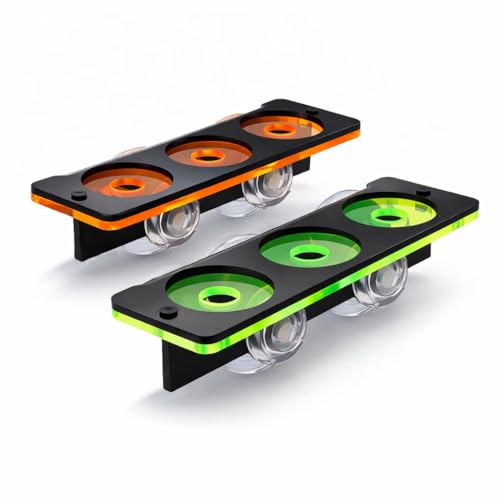 kcrygogo Coral Frag Holder Acrylic Coral Rack with Powerful Double Suction Cup and Placstic Screws Suitable for Household Fish Tanks (2pcs 3 Plug Hole,Fluorescent Green and Orange)