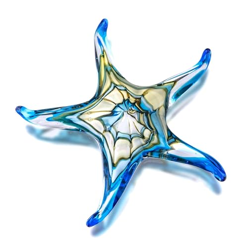 QFkris 7.5" Glass Starfish Figurine Collectibles Hand Blown Art Glass Sea Animals Marine Life Sculpture Home Decor Murano Gift for Women Mom - color: Blue