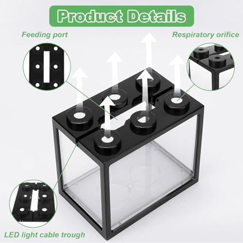 4PCS Plastic Small Betta Fish Tank, 0.6 Gallon Stackable Fish Bowl, Cube Fish Aquarium Tank for Shrimp, Turtle, Small Crab (Black) - color: Black