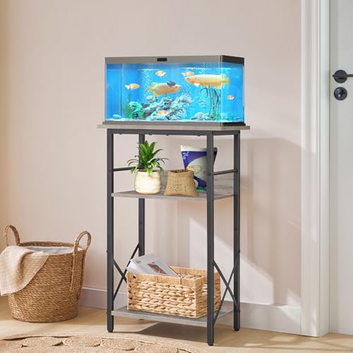 HOOBRO 10 Gallon Aquarium Stand, 3-Tier Fish Tank Stand with Storage, Reptile Turtle Tank Stand with Metal Frame, 20.5" L x 11" W , Greige BG52FT01 - color: Greige + Black