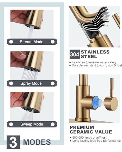 Kitchen Faucet and Water Filter Faucet Combo, WOWOW Stainless Steel Kitchen Sink Faucet with Drinking Water Faucet for Reverse Osmosis or Water Filtration System, Brushed Gold - color: Gold, style: Kitchen Faucet & Filter Faucet