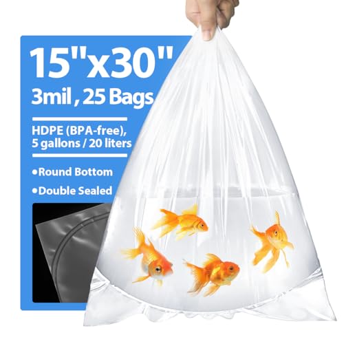 Fish Shipping Bags for Live Fish, 15x30” Round Bottom Double Seal Clear Leak-Proof Live Fishes Transport Bags Koi Transport Bag, Betta Shipping Fishery Bag (Ultimate 3 mil, 25 Pack) - color: 15x30”, 25 Pcs