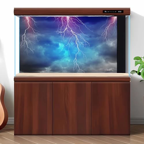 Stormy Sky Aquarium Background Dark Cloudy Lightning Flashes Night Sky Fish Tank Background Lightning Thunder Cloudy Skys Reptile Tank Backgrounds Hurricane Tornado Terrarium Backgrounds 24x12in - color: Blue_Purple, size: 24(W)x12(H)inches/ 60(W)*30cm(H)