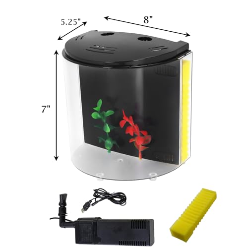 AQUANEAT Fish Tank, 1.2 Gallon Aquarium, Small Betta Fish Tank Starter Kit with LED Light and Water Filter Pump, Round
