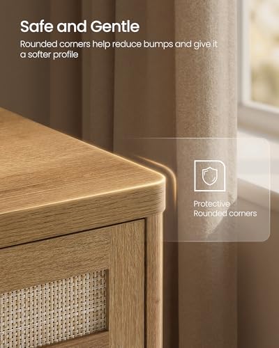 VASAGLE ELLAN Collection - Boho Buffet Cabinet with Rattan-Look Doors, Sideboard Storage Cabinet, Rounded Corners, Adjustable Shelf, Drawer, for Kitchen, Natural Brown UBBK601KC01 - color: Natural Brown (With Drawer), size: 1 Pcs