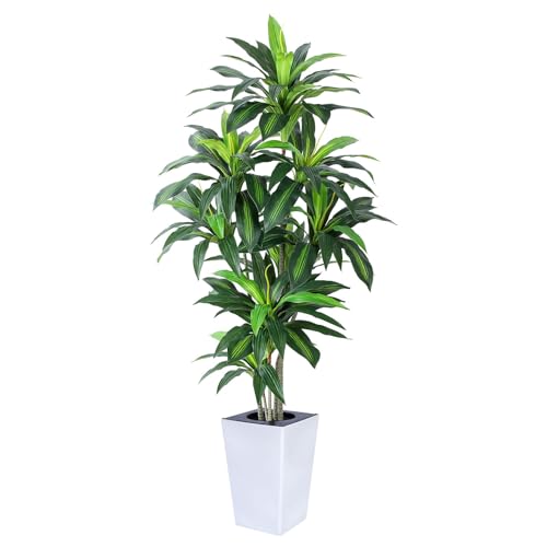 Artificial Dracaena Plant 6ft with White Tall Planter, Potted Artificial Dracaena Silk Plant, Fake Yucca Tree Plant, Home Office Floor Room Decor Plants Indoor Outdoor, Housewarming Gift - color: Dracaena Plant 6ft