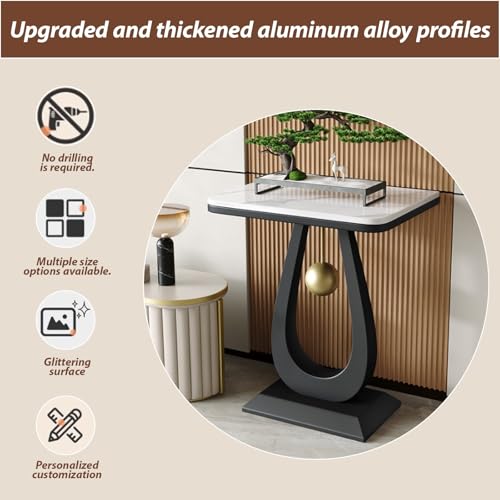 Modern Marble Console Table with Metal Frame, Minimalist Plant Stand, Living Room Display Shelf, Flower Pot Rack, Versatile Furniture for Home Décor - color: Gold-1, size: 50*30cm/19.7*11.8in
