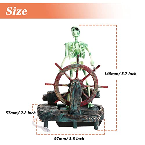 Mesee Aquarium Pirate Captain Decoration, Skeleton Seaman Landscape Fish Tank Decor, Undersea Air-driven Aquatic Ornament Decorations for Home Fishing Tank/Arts Crafts/Decorating