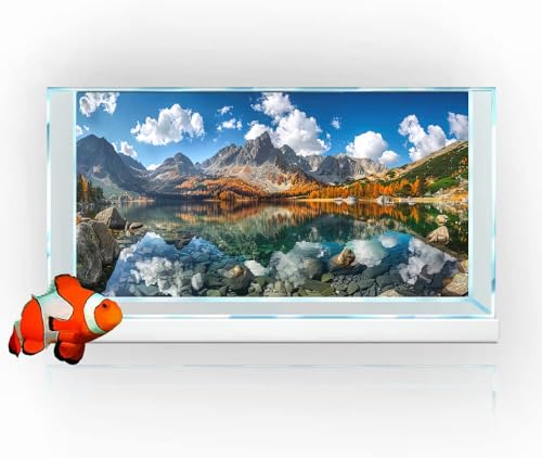 Natural Mountain Aquarium Background, Art Natural Landscape Theme Fish Tank Background, Crawling Terrarium Background 24X12IN with 8 EVA Double-Sided Tape - color: Landscape01, size: 24X12in/60X30cm