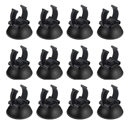 AQUANEAT 12 Pack Aquarium Suction Cups with Clip Black,for 1" Standard Aquarium Heater, Tubing Hose, Plant Fish Tank - size: 0.9inch