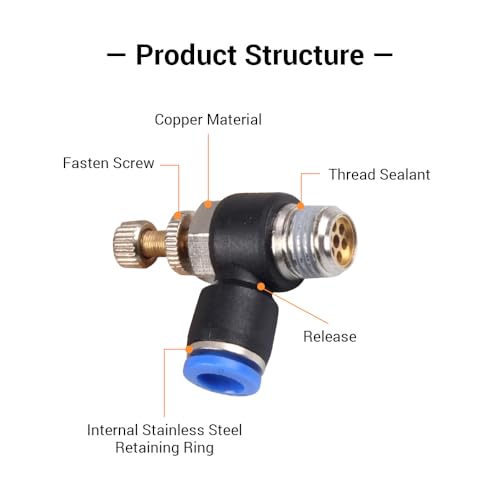 5Pcs Push to Connect Air Flow Control Valve, Blue 5/16in Tube OD x 3/8" Male Thread 90 Degree Elbow Speed Control Valve Pneumatic Connector Quick Fittings - size: Male Thread G3/8 x Blue (5pcs)