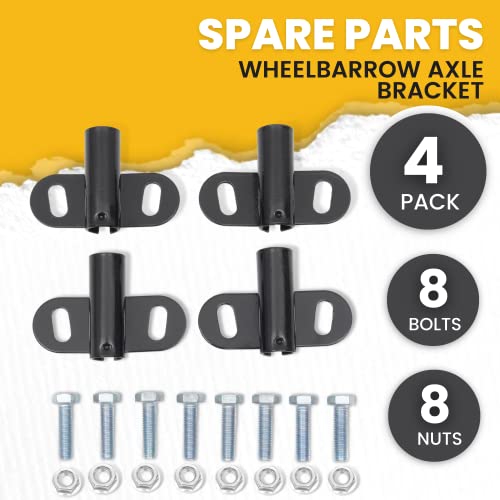 AR-PRO Wheelbarrow Axle Bracket Set (4-Pack) - Compatible with 5/8 Inch Wheelbarrow Axles - 3.27-Inch Wide by 2.17-Inch Long Bracket - Complete Set Includes Bolts and Nuts