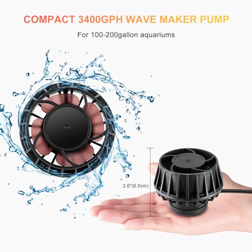3400GPH Aquarium Wave Maker DC24V Power head with Magnetic Mounting,Wavemaker with Controller for 100-200 Gallon Fish Tanks - size: 20W 3400GPH