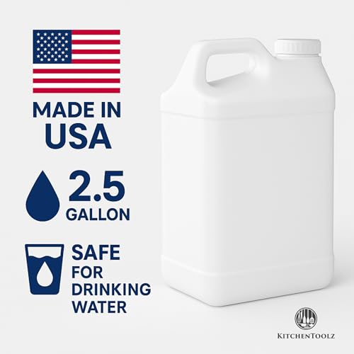 kitchentoolz 2.5 Gallon Water Jug – Heavy-Duty HDPE Carboy for Automotive Used Oil & Liquid Storage – 10 Quart Mixing Container with Secure Lid – Made in USA - White - color: White