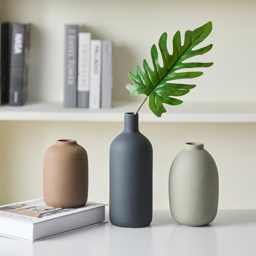 Ceramic Vase Set of 3,Neutral Modern Vases for Bouquet Pampas Grass Dried Fresh Flowers,Rustic Home Decor for Living Room,Bedroom Entryway - color: Neutral Set of 3