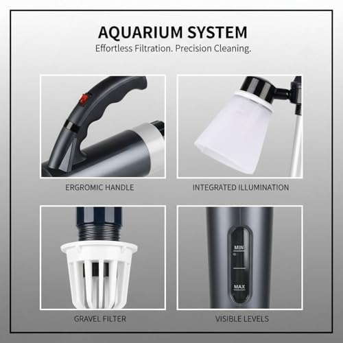 9-Piece Aquarium Gravel Cleaner Electric, Automatic Fish Tank Water Changer, 3 Modes, Sand Washer Siphon with Filter Bag, 22-32.3 in Adjustable Tube, US Adapter