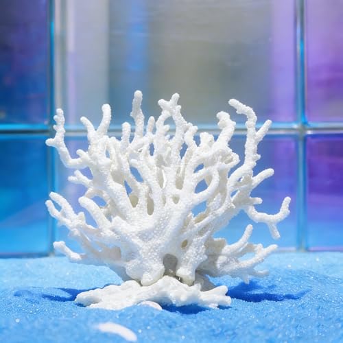 Artificial Coral Aquarium Ornament - PVC Fish Tank Decor for Aquascaping (5.9x5.12x2.17 Inch) - White - color: White