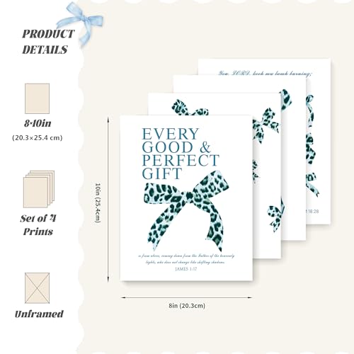 LARTSFRO Coquette Blue Leopard Bow Wall Art Decor Posters, Y2K Cheetah Leopard Bow Room Bedroom Bathroom Dorm Wall Art Decor Aesthetic for College Teen Girls Gifts, Inspirational Bible Verses Bow Wall Decor, 10x8 Inch Set of 4 Pcs Bow Pictures (UNFRAMED)