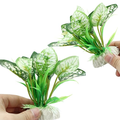 Soft Aquarium Plants Betta Fish Tank Decorations Betta Leaf Pad 4 Inch, Silk Plastic Artificial Plants for Aquarium Reptile Tank Decor (E-2Pcs Set/Green) - color: E-2pcs Set/Green