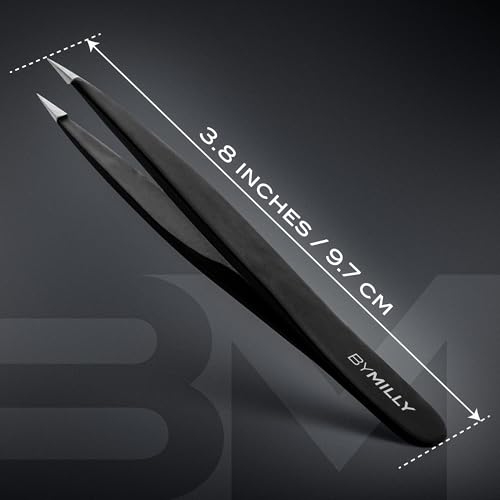 Pointed Tweezers | High Carbon Stainless Steel Needle Nose | Fine Point Precision Hair Removal | Perfectly Aligned & Hand-Filed Sharp | Black - color: Black