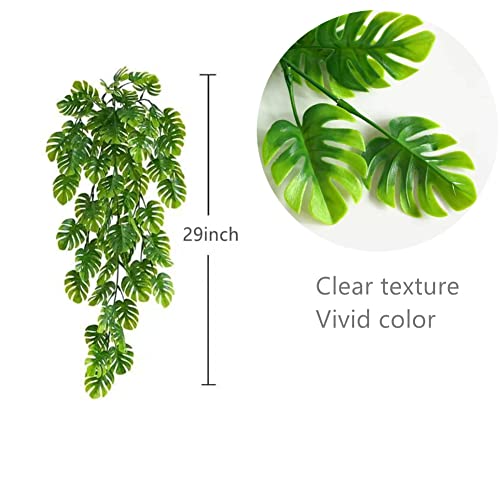 GBESTWOOW Artificial Monstera Hanging Plant Fake Turtle Greenery Vine for Tropical Party Decorations Holiday Greenery Decor - 2pcs - size: 29-inch