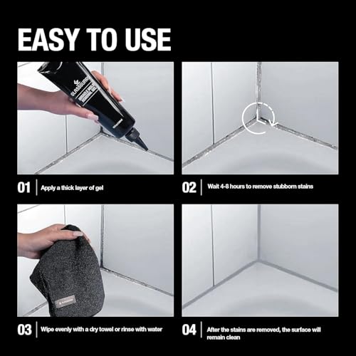 GlassGuard Miracle Mold Stain Remover Stain Gel – Heavy Duty Cleaning Gel for Grouts, Ceramic, Glass, Silicone, Caulk & More – Washing Machine Cleaner Front Loader (300 ml / 10 oz) - size: 10 Fl Oz (Pack of 1)