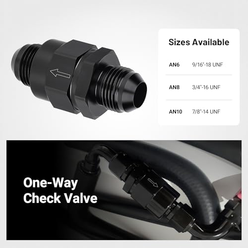 EVIL ENERGY 10AN Male Non Return One Way Inline Check Valve Fitting Aluminum Black - size: 10AN(7/8-14 UNF)